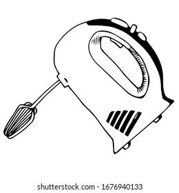 Hand drawn black outline mixer sketch isolated on a white background, vector appliance design.