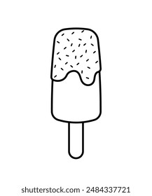 Hand drawn black outline popsicle ice cream stick with sprinkles vector icon clip art for summer drink isolated on transparent background