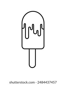 Palo de helado de helado de paleta de contorno negro dibujado a mano con espolvoreos de Vector icono de arte de Clip para la bebida de verano aislado sobre fondo transparente