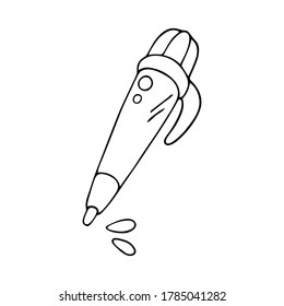 Dibujo manual del contorno negro simple ilustración del vector del doodle aislado en un fondo blanco. Una chica linda estilización.