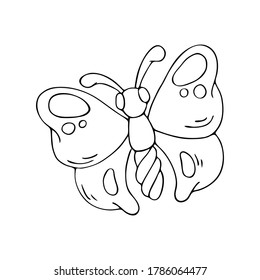 Hand drawn black outline simple doodle butterfly vector illustration isolated on a white background. Cute girl stuff stylization.