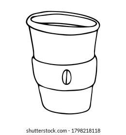 Hand drawn black outline simple doodle coffee mug vector illustration isolated on a white background. Cute cafe elements concept. 