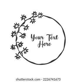 Hand drawn black outline vector frame with abstract drawing leaves. Decoration element design vector illustration art.