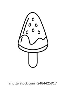 Hand drawn black outline watermelon popsicle ice cream stick with sprinkles vector icon clip art for summer drink isolated on transparent background