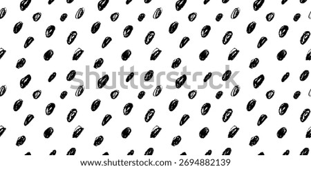 Hand drawn black oval dots textured pattern on white background. Black pencil oval shapes pattern. Abstract dalmatian pattern with sketchy, minimalist style.