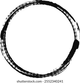 Hand drawn black paint brush stroke circle frames an empty white space, adding creativity to any design with a grunge texture and minimalist aesthetic