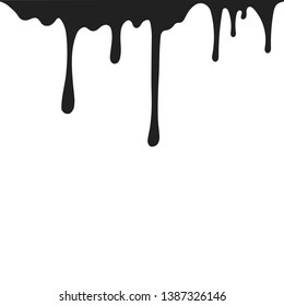 Hand drawn black paint splatter, melt background. Liquid drip. Ink drops. Vector isolated grunge stain.