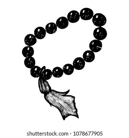 Hand drawn black pearl prayer beads. Vector isolated illustration on a white background.