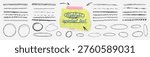 Hand drawn black pen circle underline strokes with doodle arrow elements set. Vector kit bundle for highlight text using scribble oval lines on like transparent png background