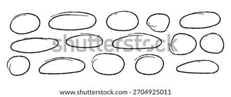 Hand drawn black pen highlight round oval frame icon set vector. Highlight important details symbol. vector illustration.