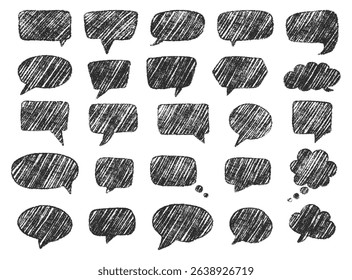 Hand Drawn Black Pencil Speech Bubble Set on White Background
