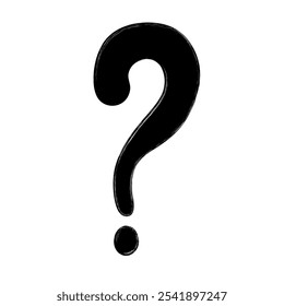 Hand drawn black question mark in doodle style. Single design element isolated on white background. Vector illustration EPS 10.