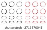 Hand drawn black and red circle, pen drawn circle, doodle circle. EPS 10