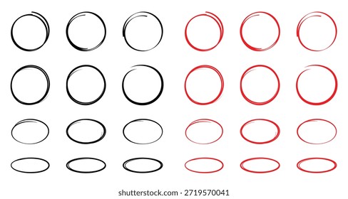 Hand drawn black and red circle, pen drawn circle, doodle circle. EPS 10