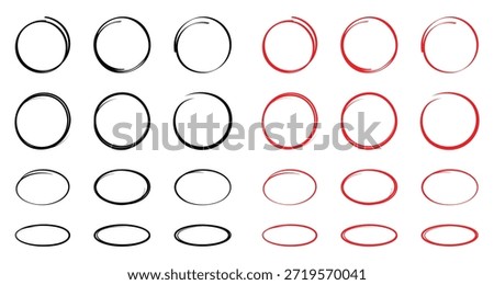 Hand drawn black and red circle, pen drawn circle, doodle circle. EPS 10