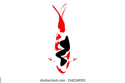 Hand drawn black and red koi fish vector in the dominant black, red and white colour of koi. Its a Showa variety of koi fish 