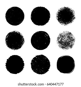 Hand drawn black round abstract backgrounds. Design elements, frames for text. Vector illustration.