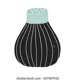Hand drawn black salt shaker with grunge texture. Vector illustration