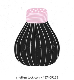 Hand drawn black salt shaker with grunge texture. Vector illustration