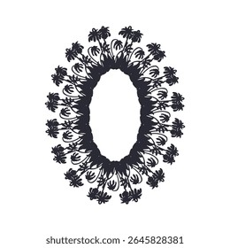 Hand drawn black silhouette canary islands flowers parrot beaks wreath. Card template with cute floral frame. Botanical vector illustration isolated on white.