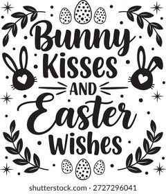 Hand Drawn Black Silhouette Easter Bunny Heads with Eggs and Spring Greeting on White Background Easter eggs