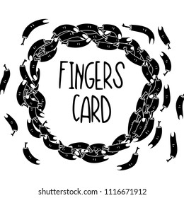 Hand Drawn Black Simple  Doodle fingers card in Kids Style. Template Background with Drawing Vector tattoo Sketch Illustrations