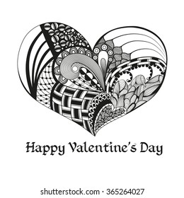 Hand drawn black sketch valentine heart  isolated on white background. Doodle. Happy Valentine's Day. Greeting card. Vector illustration, eps10