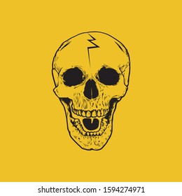 Hand drawn black skull vector on golden background
