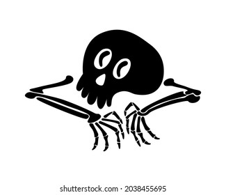 Hand drawn black skulls and crossbones silhouette isolated on white background. Vector outline flat illustration. Design bone, skeleton death for Halloween, pirate party, invitation card
