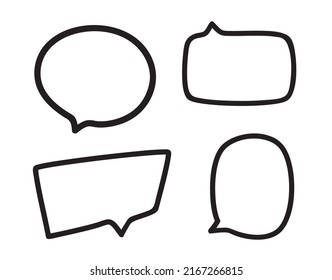 Handgezeichnete schwarze Sprachblase auf Weiß. Abstrakte einfache Elemente. Reihe von Meinungs- und Redeblasen. Schwarz-Weiß-Illustration
