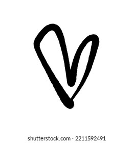 Handgezeichnetes schwarzes Spray kann Herz auf weißem Hintergrund grasen. Pinselfarben, isoliertes Design. Dekorelement. Valentinstag-Kartenvorlage, Muster-Element und Liebessymbol. Vektorclip-Kunst.