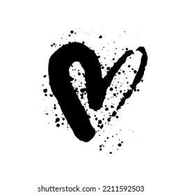 El spray negro dibujado a mano puede moler el corazón sobre fondo blanco. Diseño aislado de tinta de pincel. Decoración. Plantilla de tarjeta de San Valentín, elemento de patrón y símbolo de amor. Imágenes prediseñadas de vectores.