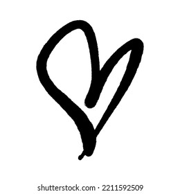 Hand drawn black spray can grunge heart on white background. Brush ink isolated design. Decor element. Valentines day card template, pattern element and love symbol. Vector clip art.