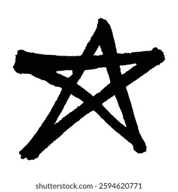 A hand drawn black star with uneven lines and rough, sketchy appearance, symbolizing creativity and simplicity