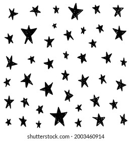 Hand Drawn Black Star Vector On White Background . Seamless Pattern With Stars