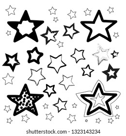 Hand Drawn Black Stars On White Background Vector / Illustration