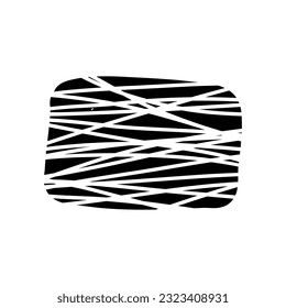 Hand drawn black striped rectangle. Vector doodle figure in boho style, line sketch, minimalistic graphic element.