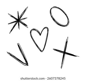 Hand drawn black symbols. Vector