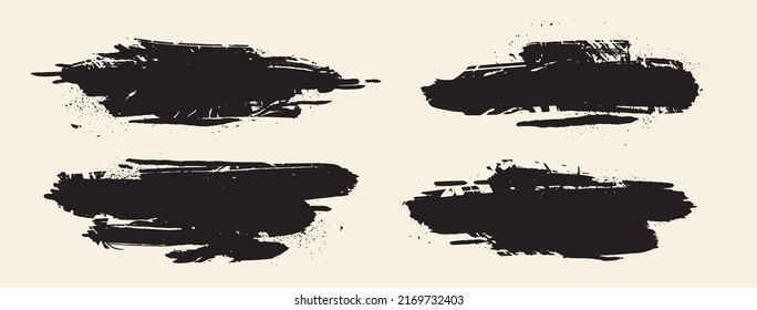 Textura negra dibujada a mano Juego de trazo de pincel. Elementos de tinta aislada del vector