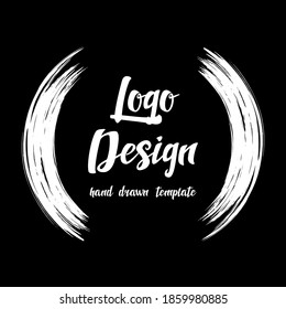 Hand drawn black textured circle frame isolated on white background vector illustration. Emblem for design, logotype and business card. Brushstroke eyelash logo template. 