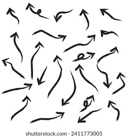 Hand drawn black thick arrows isolated on white background. Vector illustration design element set 3 6 2