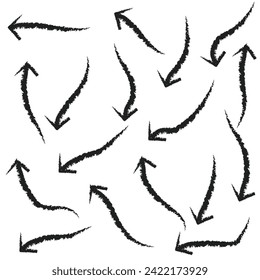 Las flechas gruesas de color negro dibujadas a mano aisladas en un fondo blanco. Elemento de diseño de ilustración de vector establecido 6 7 0