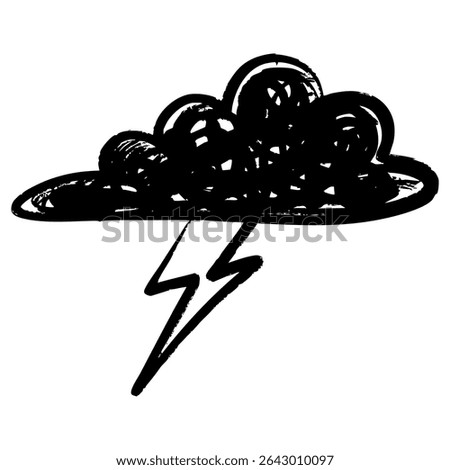 Hand Drawn Black Thunderstorm Cloud with Lightning Bolt Illustration