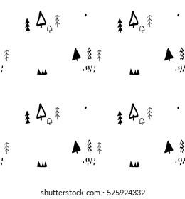 hand drawn black tree pattern vector illustration.