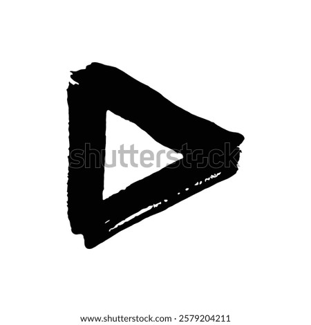 A hand drawn black triangle suggesting a play button for digital media.