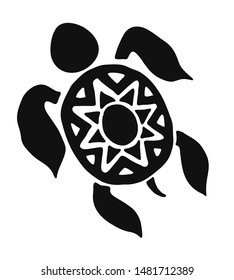 Hand drawn black turtle tattoo pattern in maori or tribal style on white background. Black isolated decorative backdrop vector illustration