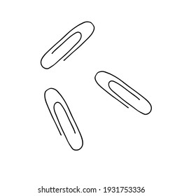 Ilustración vectorial en negro dibujada a mano de un grupo de papel metálico Clips aislados en un fondo blanco