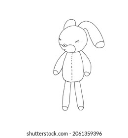A Hand drawn black vector illustration of a beautiful little young hare or rabbit isolated on a white background