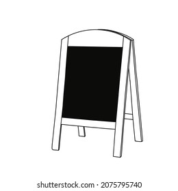 A Hand drawn black vector illustration of a dark wooden billboard isolated on a white background