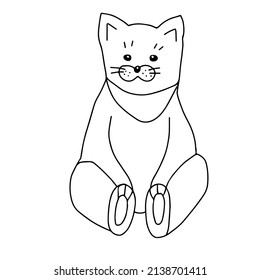 Hand drawn black vector illustration a portrait of a beautiful fan adult young cat with big eyes isolated on a white background